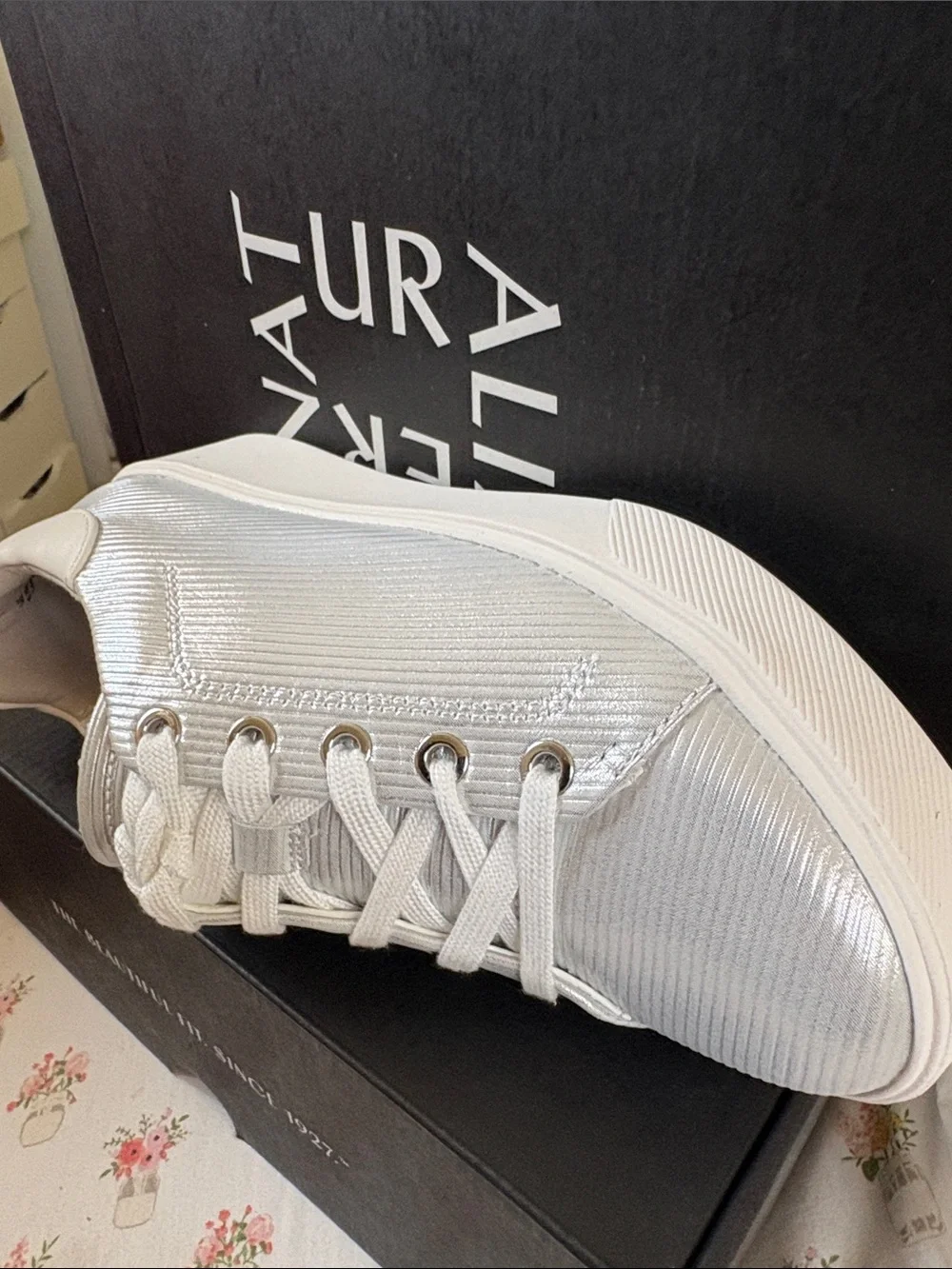 Naturalizer Women's Silver Platform Sneaker, size 6.5.